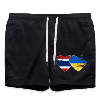 Thailand Ukraine Flagge Herz - Badeshorts - Schwarz - Vorne - AI Model Male 185 light (185cm)