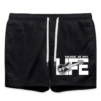 Music is my Life Gitarre Band Songwriter Sprüche  - Badeshorts - Schwarz - Vorne - AI Model Male 185 light (185cm)