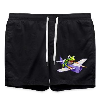 Crazy Frosch-Pilot auf Papierflieger - Badeshorts - Schwarz - Vorne - AI Model Male 185 light (185cm)