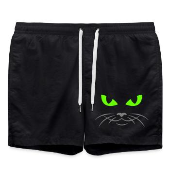 cat face - katzengesicht - Short de bain - noir - Devant - AI Model Male 185 light (185cm)