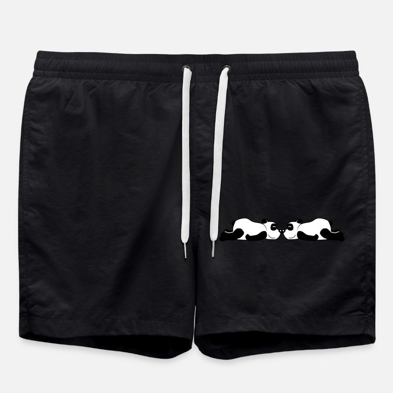 2 liegende Panda - Badeshorts - Schwarz