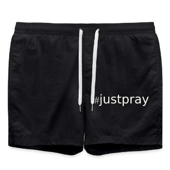 NEW --- #JustPray:  For Everyone! - Swim Trunks - black - Front - AI Model Male 185 light (185cm)