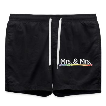 Rainbow Mrs and Mrs white LGBT lgbtqi queer - Swim Trunks - black - Front - AI Model Male 185 light (185cm)