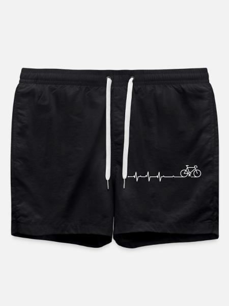Heartbeat Bicycle Line Art - Swim Trunks - black