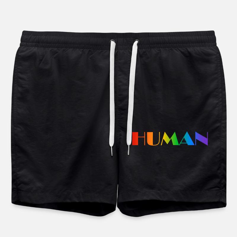 Human rainbow text LGBTQ pride - Swim Trunks - black