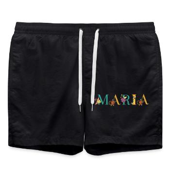 MARIA Name Art With Flowers Embroidered - Swim Trunks - black - Front - AI Model Male 185 light (185cm)