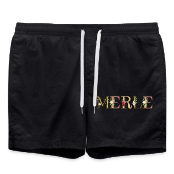 MERLE nom orné de fleurs - Short de bain - noir - Devant - AI Model Male 185 light (185cm)