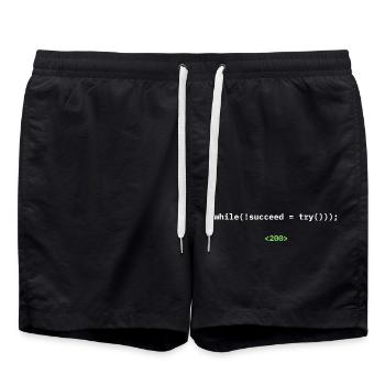 while(!succeed = try())); – Entwickler Shirt - Badeshorts - Schwarz - Vorne - AI Model Male 185 light (185cm)