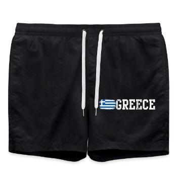 Greece Flag Brush Art Typography - Swim Trunks - black - Front - AI Model Male 185 light (185cm)