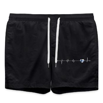 Heartbeat Love Finnland Flagge - Badeshorts - Schwarz - Vorne - AI Model Male 185 light (185cm)