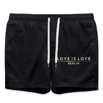 LOVE IS LOVE - Berlin - Badeshorts - Schwarz - Vorne - AI Model Male 185 light (185cm)