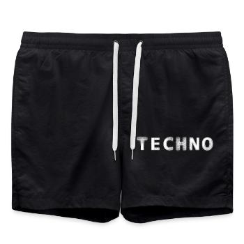 Futuristischer Cyberpunk Schriftzug Techno - Badeshorts - Schwarz - Vorne - AI Model Male 185 light (185cm)