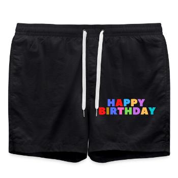 Joyeux anniversaire Salutation d’anniversaire Cadeau d’anniversaire - Short de bain - noir - Devant - AI Model Male 185 light (185cm)