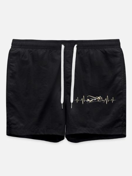 Small aircraft with a heartbeat - pilot and flight fans - Swim Trunks - black