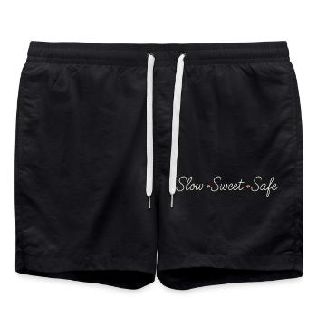 Calm is rebellion. Soft Life Self Care - Swim Trunks - black - Front - AI Model Male 185 light (185cm)