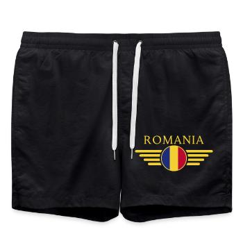 Ich liebe Rumänien, Eleganz Stil Design T-Shirt - Badeshorts - Schwarz - Vorne - AI Model Male 185 light (185cm)