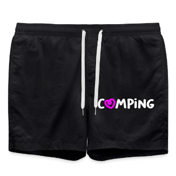 Camping Herz Camper Handschrift Caravan Van Life - Badeshorts - Schwarz - Vorne - AI Model Male 185 light (185cm)