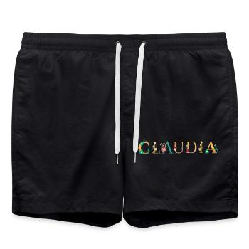 CLAUDIA name decorated with flowers - Swim Trunks - black - Front - AI Model Male 185 light (185cm)