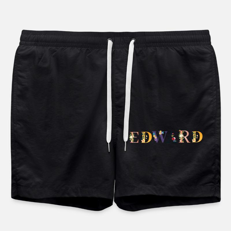 EDWARD name adorned with flowers - Swim Trunks - black
