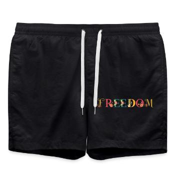 FREEDOM Name Art With Flowers Embroidered - Swim Trunks - black - Front - AI Model Male 185 light (185cm)