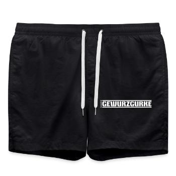 „Genussmittel“ Serie | Gewürzgurke - Badeshorts - Schwarz - Vorne - AI Model Male 185 light (185cm)