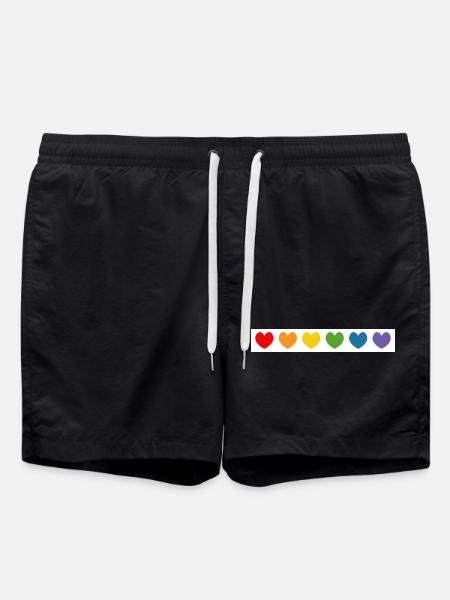 Rainbow Hearts Pattern - Swim Trunks - black
