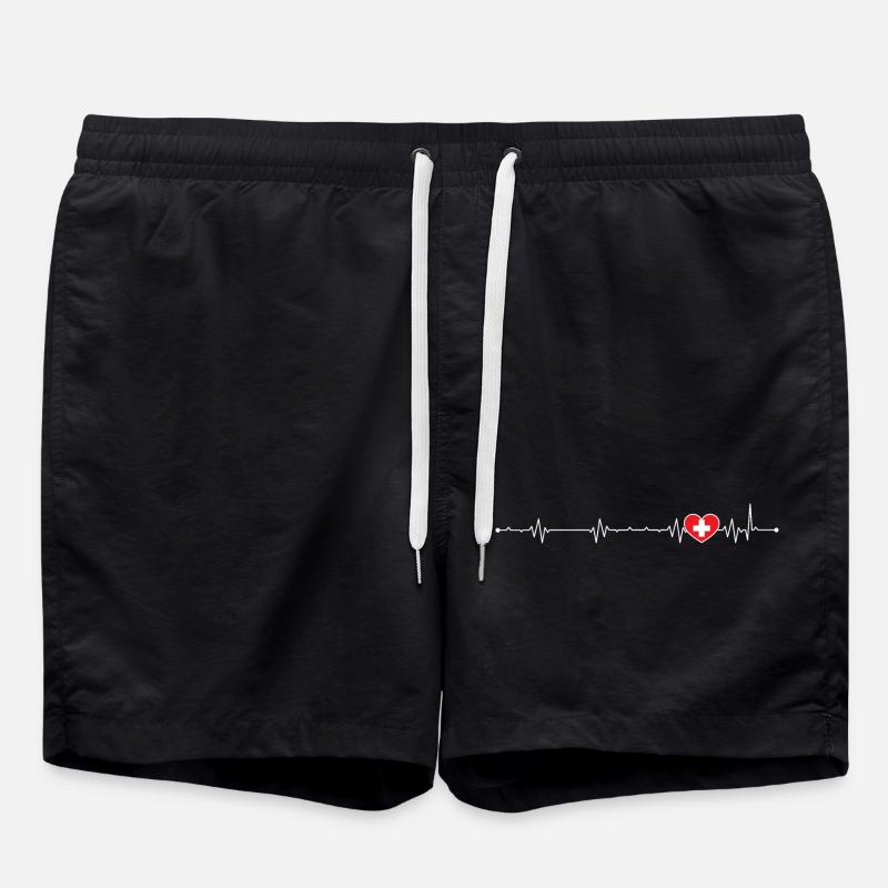 Heartbeat Cross Illustration - Swim Trunks - black