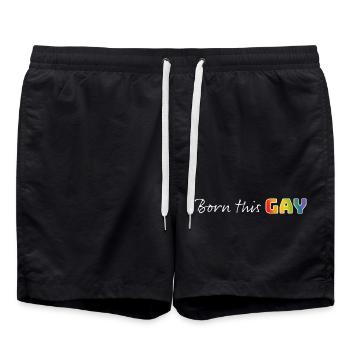Regenbogen born this gay | LGBT lgbtqi queer - Badeshorts - Schwarz - Vorne - AI Model Male 185 light (185cm)