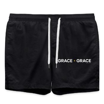 Grace for Grace – John 1:16 - Swim Trunks - black - Front - AI Model Male 185 light (185cm)