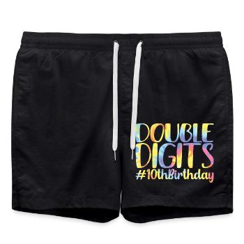 10th Birthday Gift, 10 Years Old, For Boys & Girls - Swim Trunks - black - Front - AI Model Male 185 light (185cm)