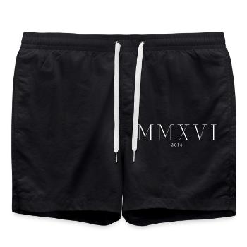 Roman numeral Year of birth Made in 2016 - Swim Trunks - black - Front - AI Model Male 185 light (185cm)