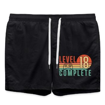 Level 18 Complete Birthday - Swim Trunks - black - Front - AI Model Male 185 light (185cm)