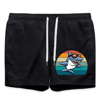 Shark Retro Funny Summer Beach - Swim Trunks - black - Front - AI Model Male 185 light (185cm)