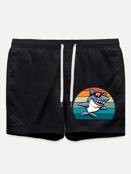 Shark Retro Funny Summer Beach - Swim Trunks - black