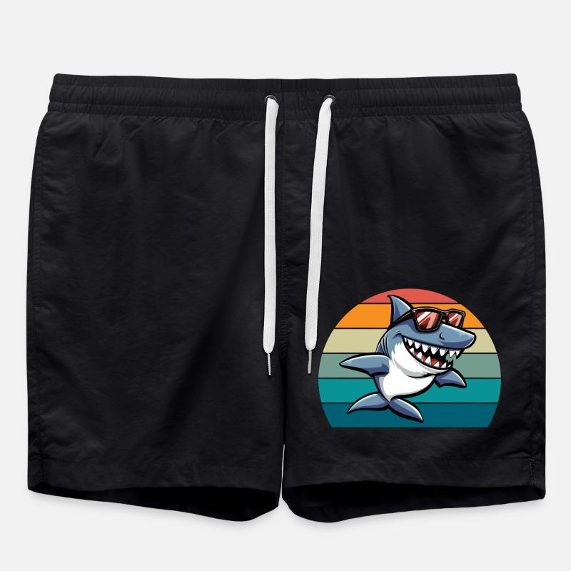 Shark Retro Funny Summer Beach - Swim Trunks - black