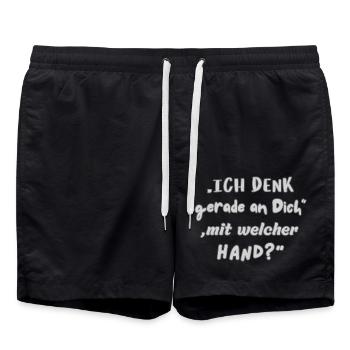 Denk an Dich – Mit welcher Hand? - Badeshorts - Schwarz - Vorne - AI Model Male 185 light (185cm)