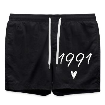 1991 Herzgeburtstag - Badeshorts - Schwarz - Vorne - AI Model Male 185 light (185cm)