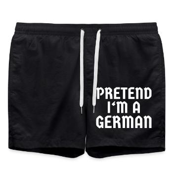 Pretend I'm a German – Funny Costume - Swim Trunks - black - Front - AI Model Male 185 light (185cm)