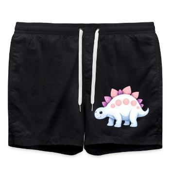 Joyful Cartoon Dinosaur with Pink Accents - Swim Trunks - black - Front - AI Model Male 185 light (185cm)
