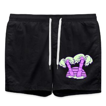 2 Palm Trees Island Tree Stripes Sun Sunset - Swim Trunks - black - Front - AI Model Male 185 light (185cm)