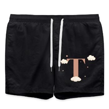 Lettre t nuages étoiles - Short de bain - noir - Devant - AI Model Male 185 light (185cm)