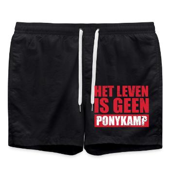 Het leven is geen Ponykamp – funny saying - Swim Trunks - black - Front - AI Model Male 185 light (185cm)