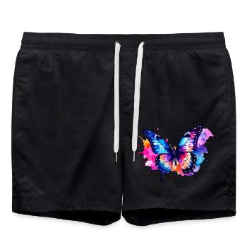 Schmetterling, bunt, Aquarell, Malerei - Badeshorts - Schwarz - Vorne - AI Model Male 185 light (185cm)