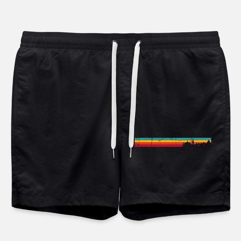Retro Skyline Sunset Silhouette - Swim Trunks - black