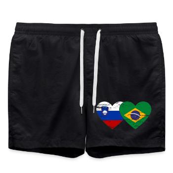 Slowenien Brasilien Flagge Herz used - Badeshorts - Schwarz - Vorne - AI Model Male 185 light (185cm)