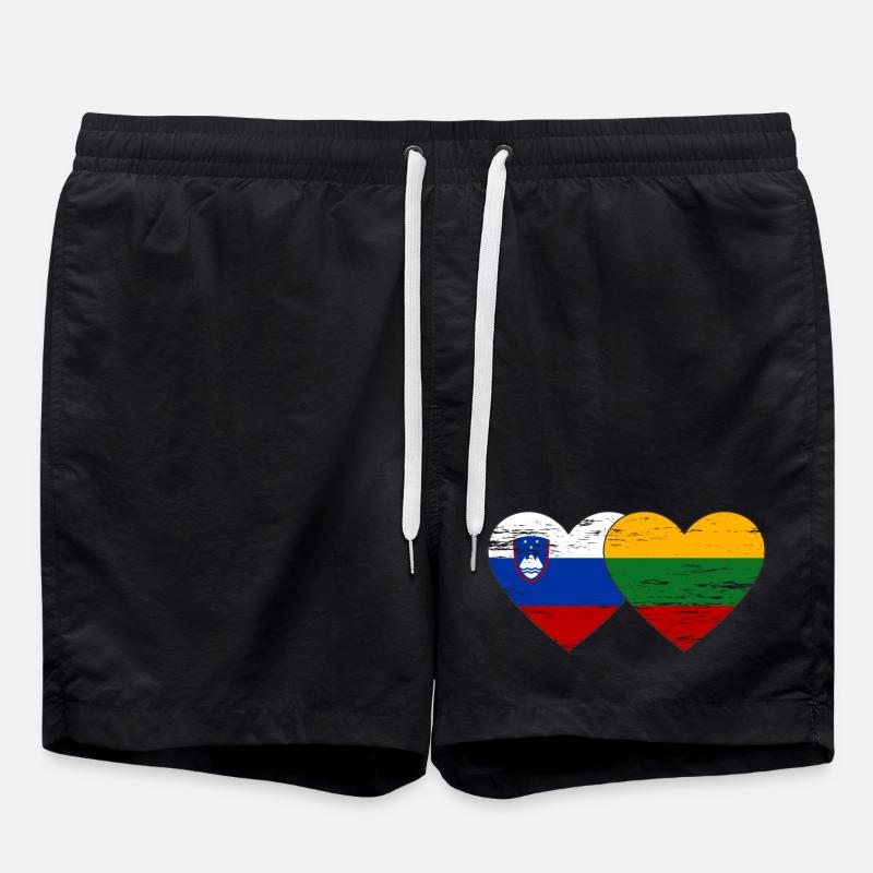 Slovenia Lithuania flag heart used - Swim Trunks - black