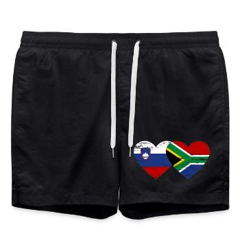 Slovenia South Africa Flag Heart used - Swim Trunks - black - Front - AI Model Male 185 light (185cm)