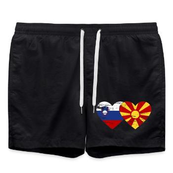 Slovénie Macédoine drapeau coeur utilisé - Short de bain - noir - Devant - AI Model Male 185 light (185cm)