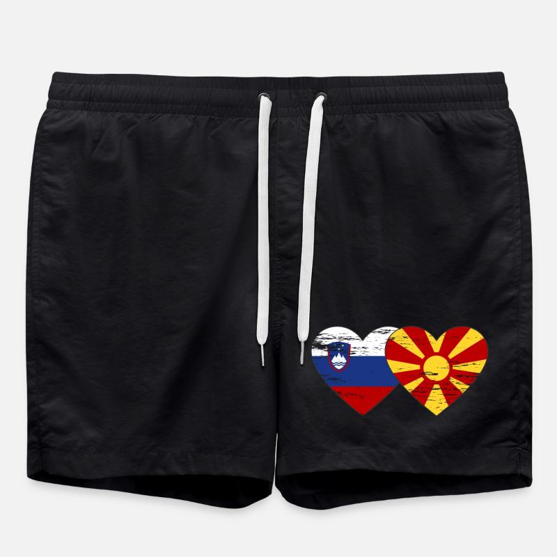 Slovénie Macédoine drapeau coeur utilisé - Short de bain - noir