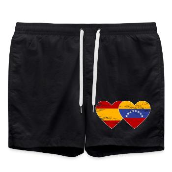 Spain Venezuela flag heart used - Swim Trunks - black - Front - AI Model Male 185 light (185cm)